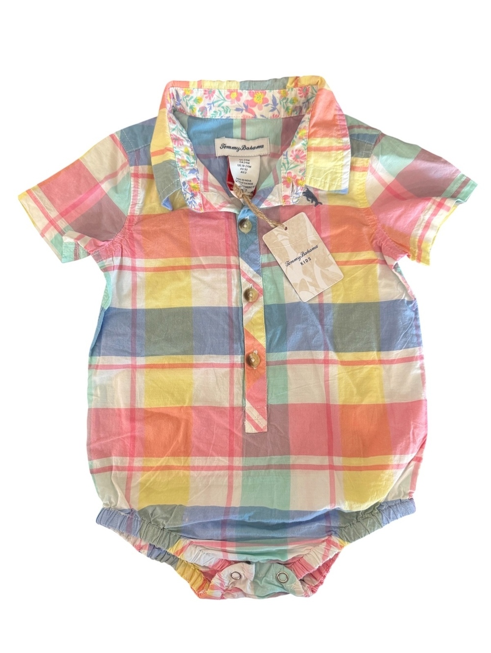 Tommy Bahama Plaid Pastel Baby Romper